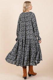 Mittoshop Printed Tie Neck Flounce Sleeve Midi Dress | Mid Dresses Daverri Fashions
