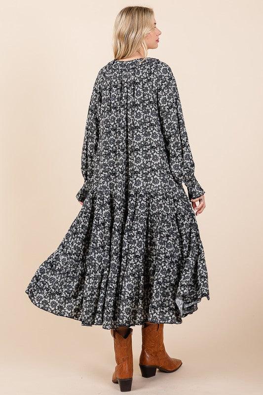 Mittoshop Printed Tie Neck Flounce Sleeve Midi Dress | Mid Dresses Daverri Fashions