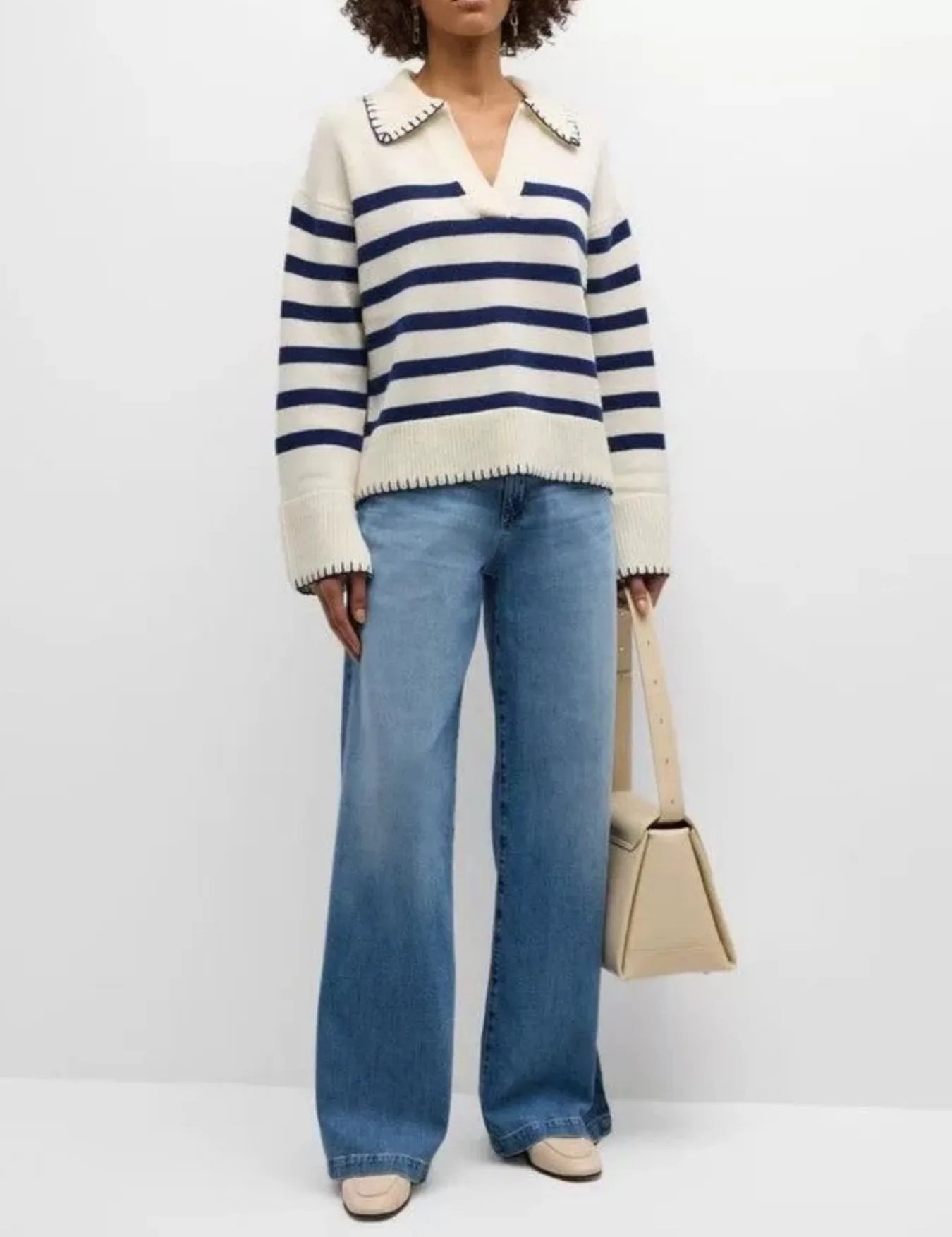 Striped Johnny Collar Sweater | Sweaters Daverri Fashions
