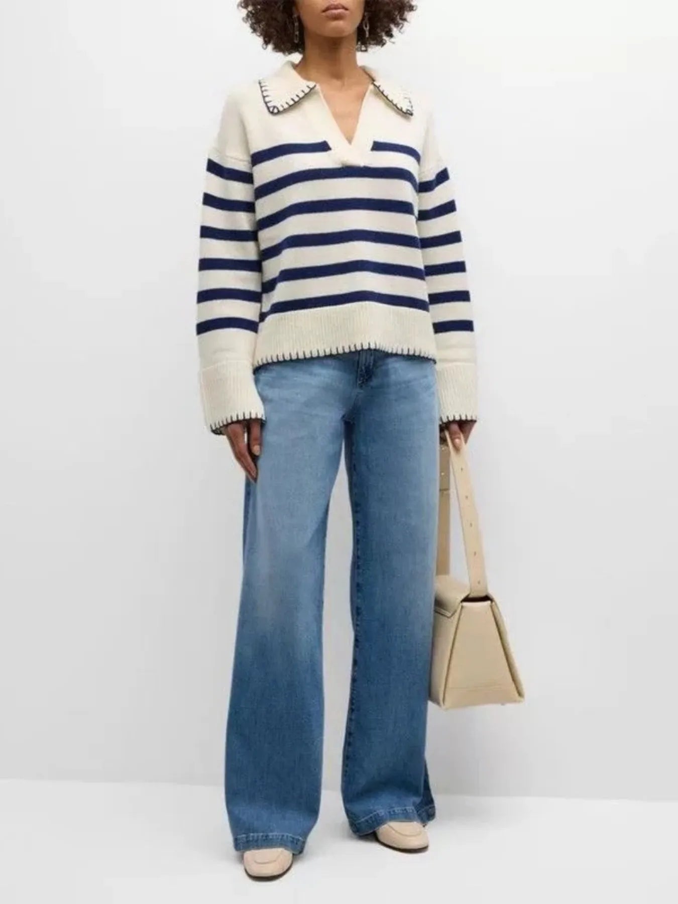 Striped Johnny Collar Sweater | Sweaters Daverri Fashions