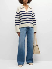 Striped Johnny Collar Sweater | Sweaters Daverri Fashions