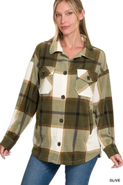OLIVE Zenana Oversized Plaid Fleece Shacket | Shackets Daverri Fashions