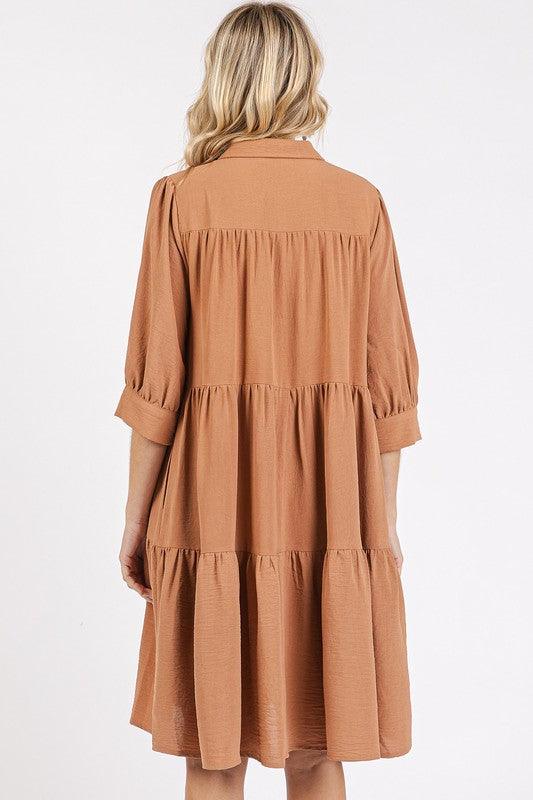Mittoshop Button Detail Collared Neck Tiered Shirt Dress | Daverri Fashions
