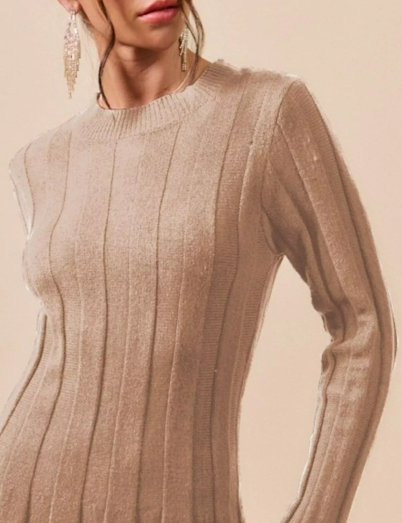 LATTE SO ME Ribbed Long Sleeve Mini Sweater Dress | Mini Dresses Daverri Fashions