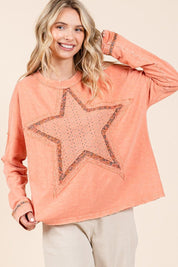 Mittoshop Mineral Wash Star Patch Long Sleeve T-Shirt | T-Shirts Daverri Fashions