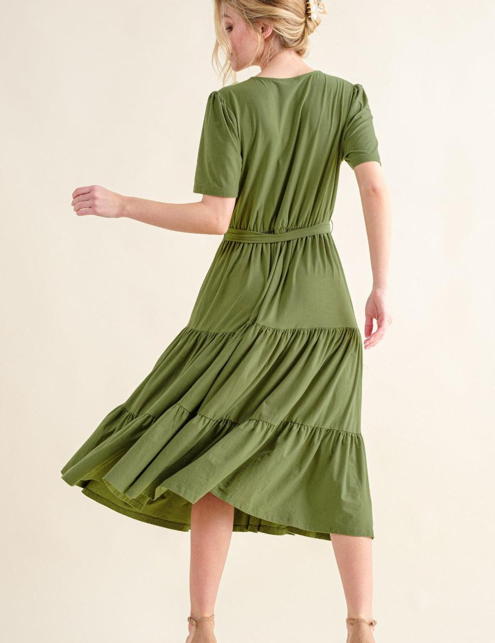 And The Why Soft Short Sleeve Tiered Midi Dress | Daverri Fashions