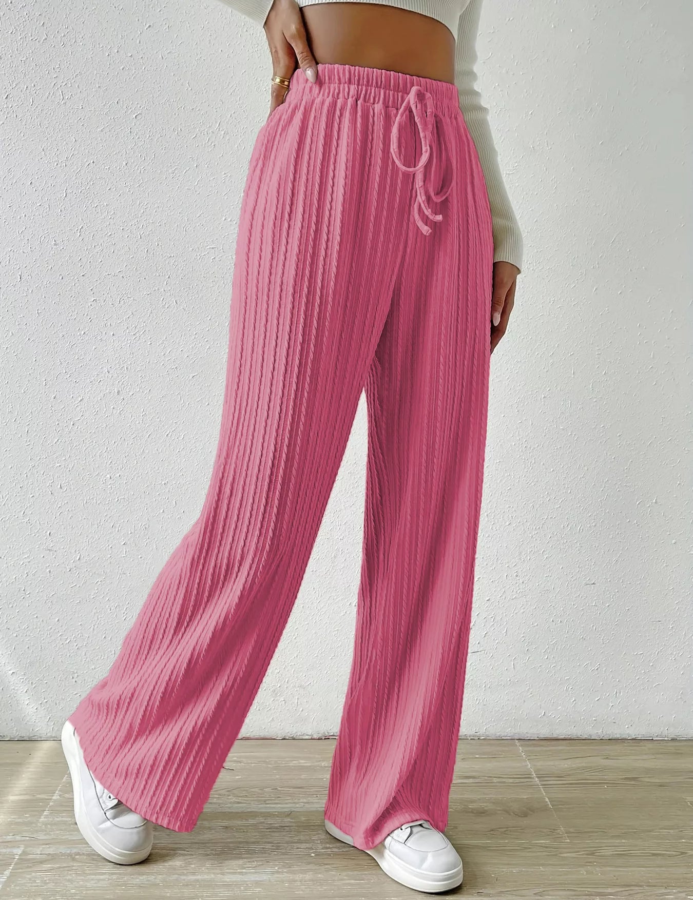 Pink Drawstring Wide Leg Pants | Loungewear Bottoms Daverri Fashions