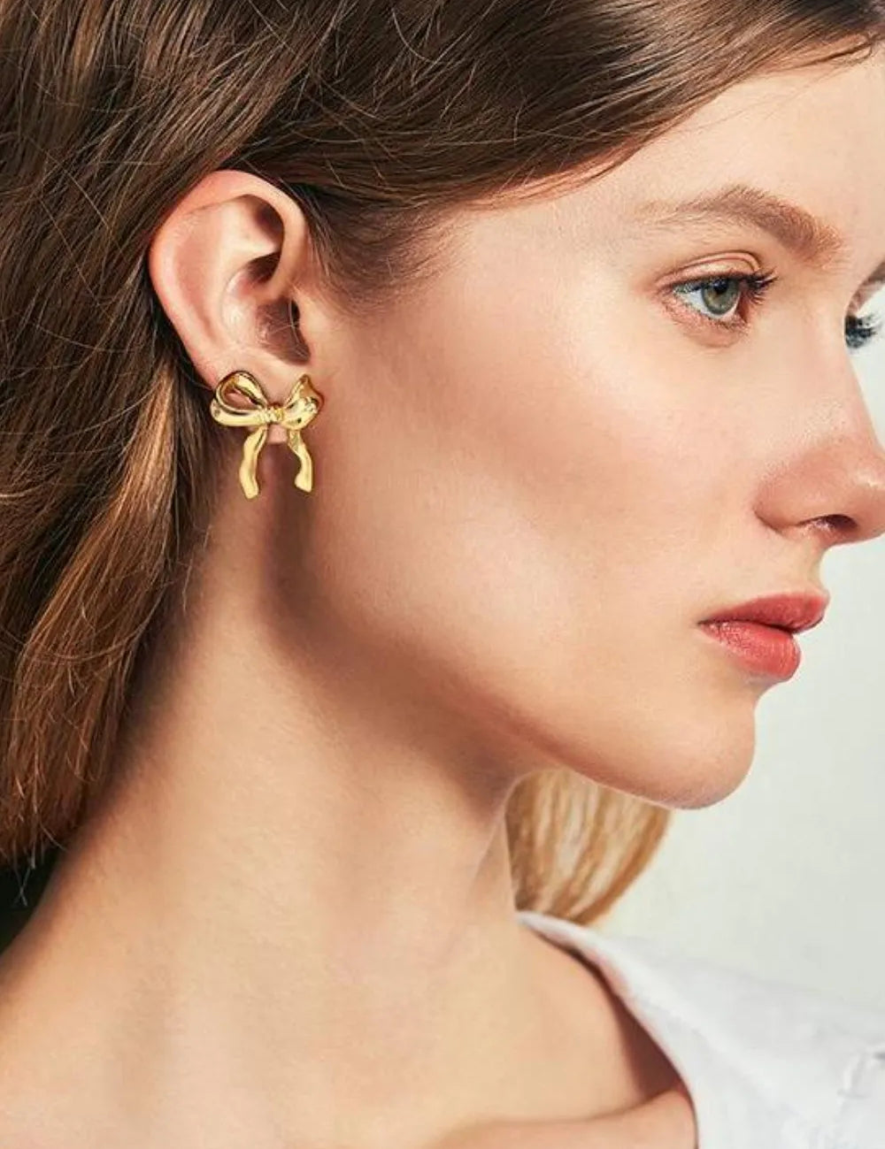 Gold One Size Gold Plated Bow Stud Earrings | Earrings Daverri Fashions