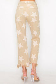 RISEN Full Size High Rise Star Printed Frayed Hem Jeans | Jeans Daverri Fashions