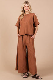 Ces Femme Half Button Half Sleeve Top and Pants Set | Outfit Sets Daverri Fashions