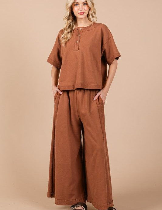 Ces Femme Half Button Half Sleeve Top and Pants Set | Outfit Sets Daverri Fashions