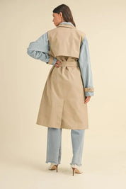 MABLE Layered Look Trench Coat With Denim Jacket | Daverri Fashions