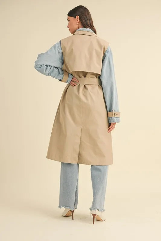 MABLE Layered Look Trench Coat With Denim Jacket | Daverri Fashions