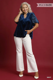 Umgee Velvet Embroidered Sleeve Blouse | Blouses Daverri Fashions