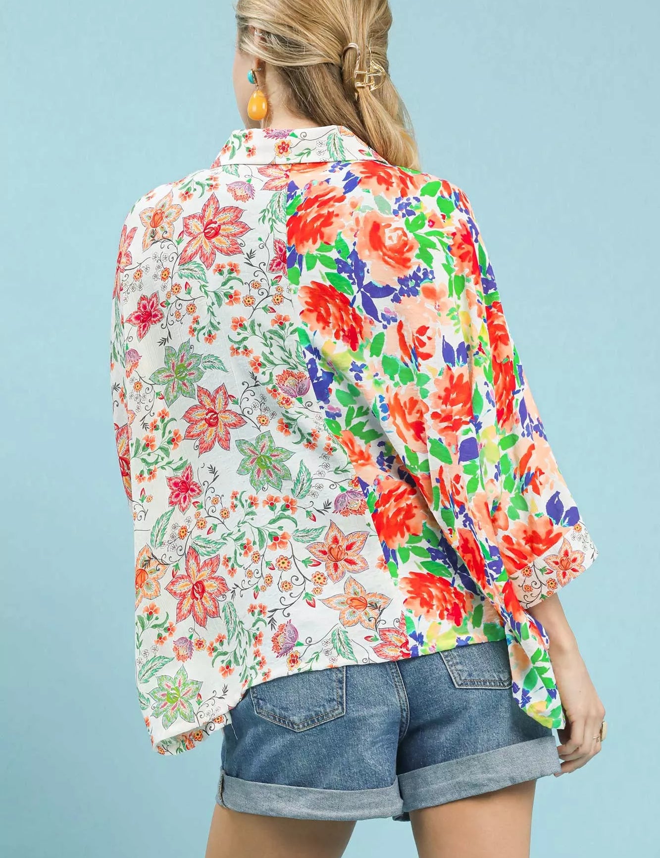 Umgee Mixed Floral Oversized Button Down Shirt | Daverri Fashions