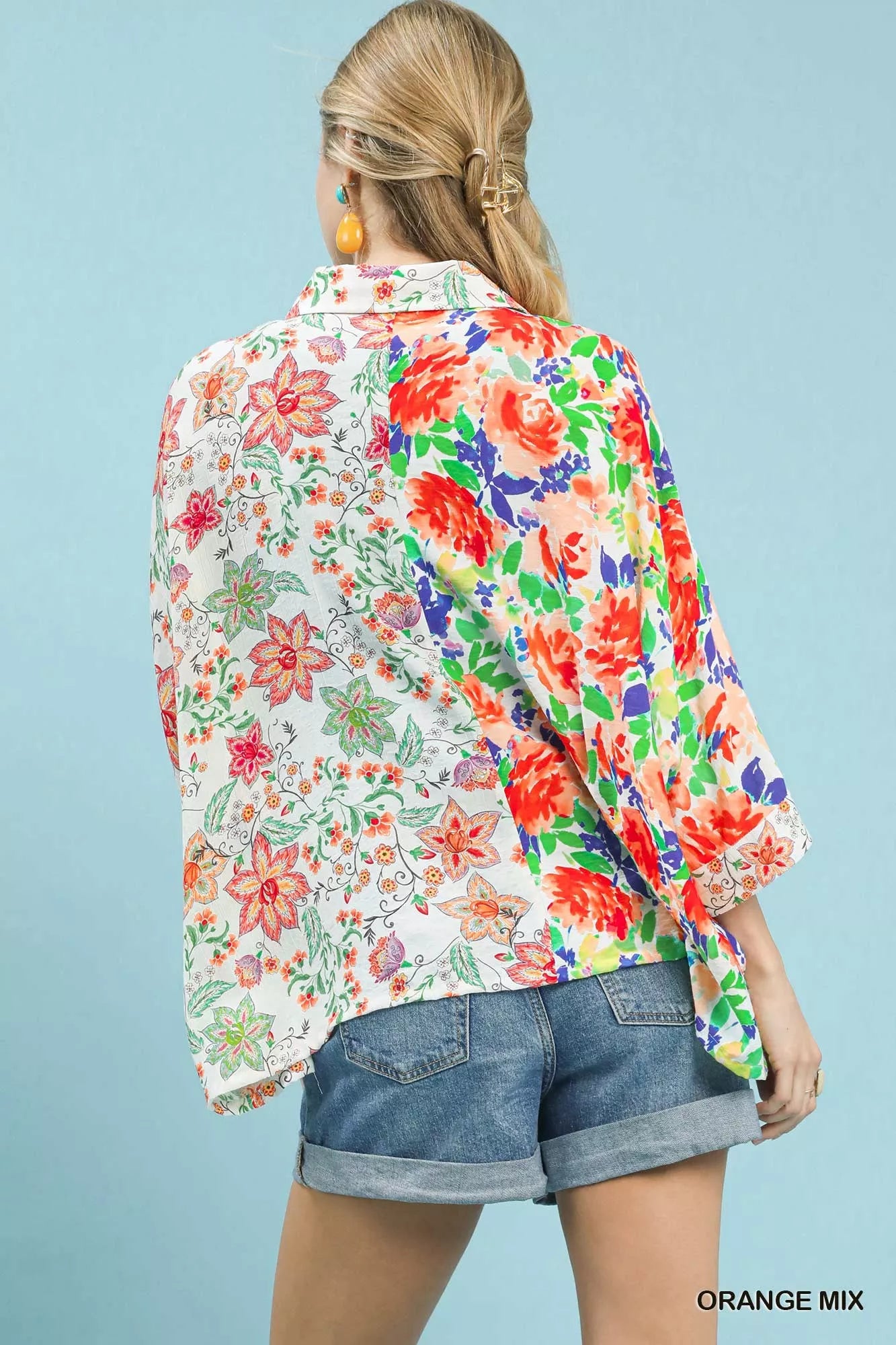 Umgee Mixed Floral Oversized Button Down Shirt | Daverri Fashions