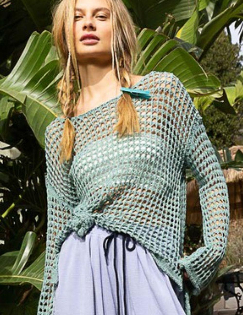 POL Side Slit Openwork Long Sleeve Knit Cover Up | Cover-Ups Daverri Fashions