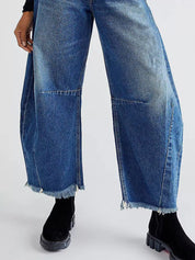 Wide Leg Raw Hem Jeans | Jeans Daverri Fashions