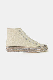 Beast Fashion Glitter Lace-Up Studded Platform Sneakers | Sneakers Daverri Fashions