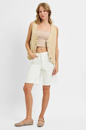 RISEN Full Size V Neck Button Down Vest Plus Size | Daverri Fashions