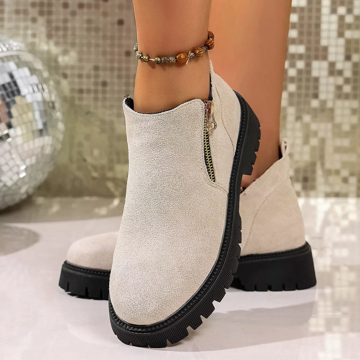 Ivory Bria Round Toe Side Zip Ankle Boots | Boots Daverri Fashions