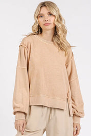 Mittoshop Side Slit Exposed Seam Round Neck Sweatshirt | Daverri Fashions