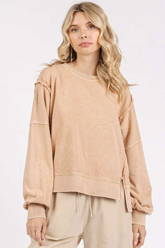 Mittoshop Side Slit Exposed Seam Round Neck Sweatshirt | Daverri Fashions