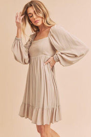 Aemi + Co Ruffled Hem Square Neck Balloon Sleeve Mini Dress | Mini Dresses Daverri Fashions