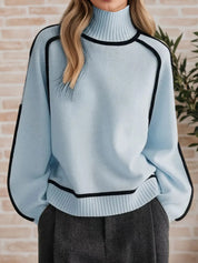 Contrast Trim Turtleneck Sweater | Sweaters Daverri Fashions