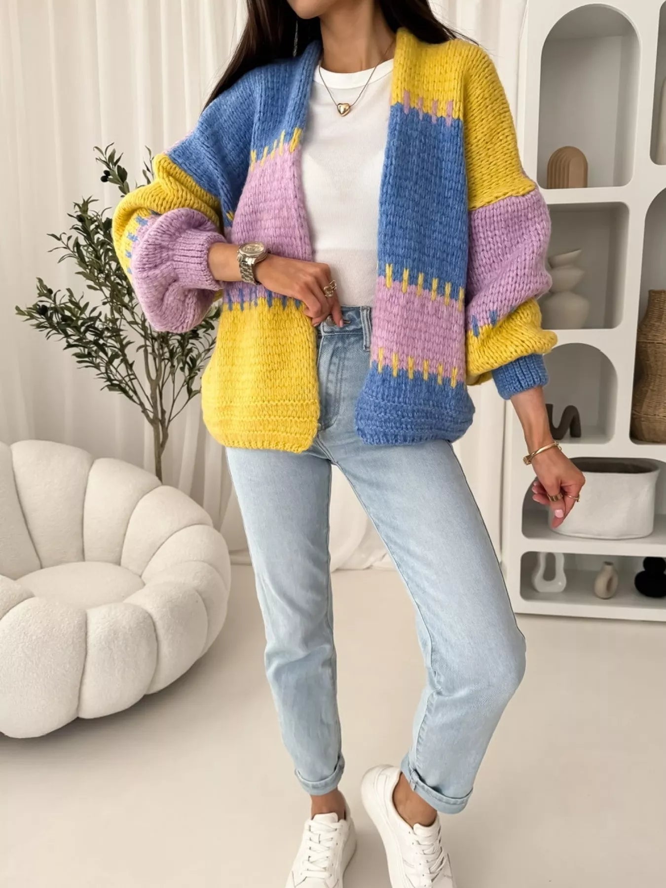 Color Block Open Front Cardigan | Cardigans Daverri Fashions