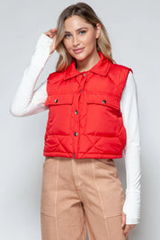 Red Snobbish Snap Down Quilted Crop Vest | Vest Jackets Daverri Fashions