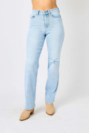 Judy Blue Full Size High Waist Distressed Straight Jeans | Jeans Daverri Fashions