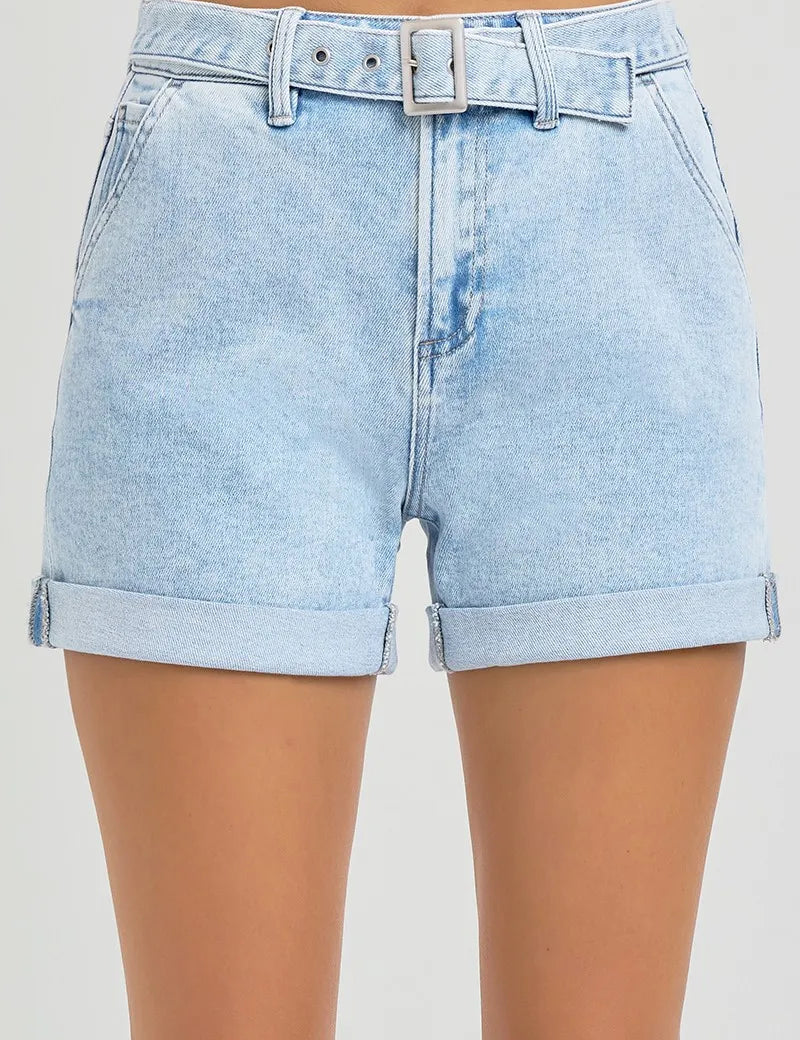 LIGHT RISEN Full Size High Rise Belted Roll Up Shorts Plus Size | Shorts Daverri Fashions