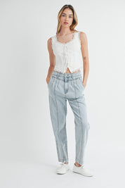 MABLE Pleated Front Detail Straight Jeans | Jeans Daverri Fashions