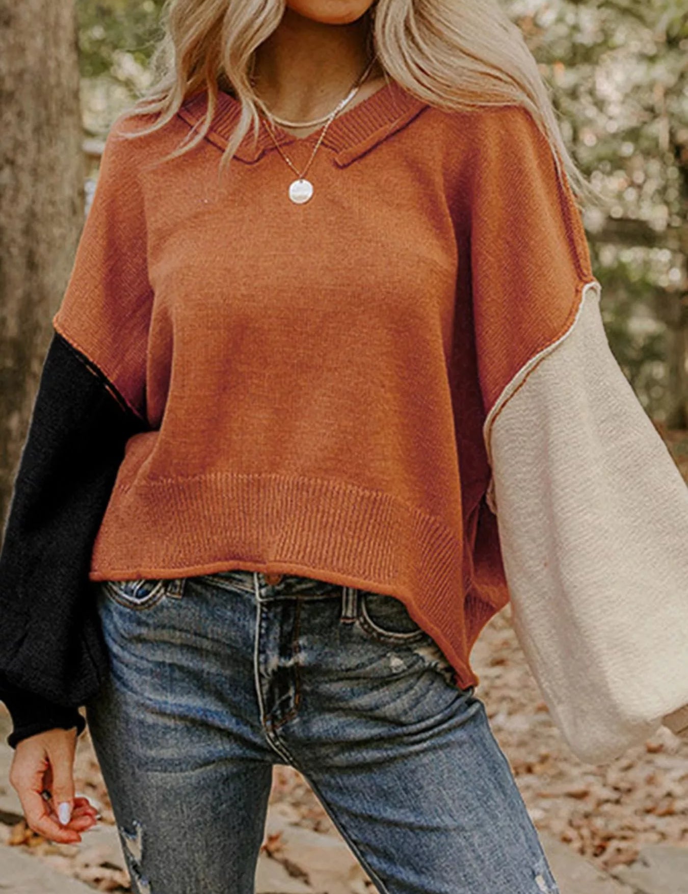 Caramel Ribbed Hem Long Sleeve Sweater | Sweaters Daverri Fashions