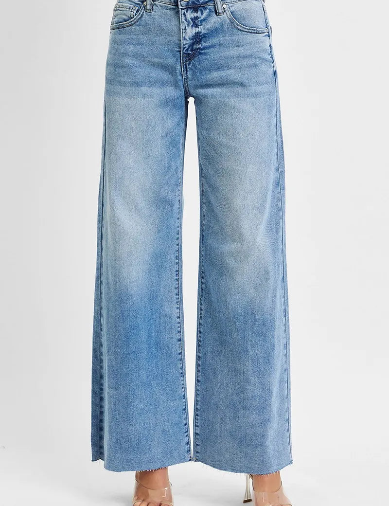 LIGHT RISEN Full Size Tummy Control High Rise Ankle Palazzo Jeans Plus Size | Jeans Daverri Fashions