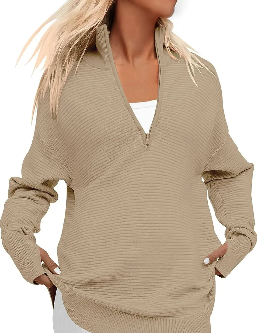 Half Zip Long Sleeve Knit Top | Knit Tops Daverri Fashions
