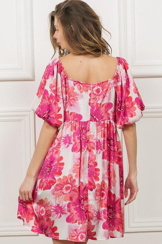 BiBi Floral Square Neck Puff Sleeve Mini Dress | Mini Dresses Daverri Fashions