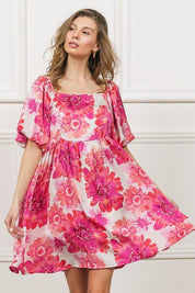 BiBi Floral Square Neck Puff Sleeve Mini Dress | Mini Dresses Daverri Fashions