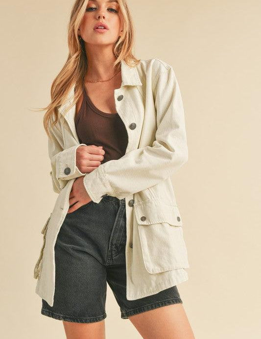 Aemi + Co Seam Detail Button Up Jacket with Pockets | Jackets Daverri Fashions