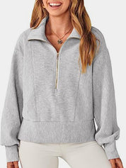 Charcoal Half Zip Up Collared Sweatshirt | Sweatshirts Daverri Fashions