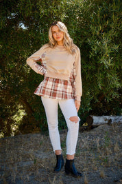 And The Why Full Size Double Layered Plaid Contrast Sweatshirt | Sweatshirts Daverri Fashions