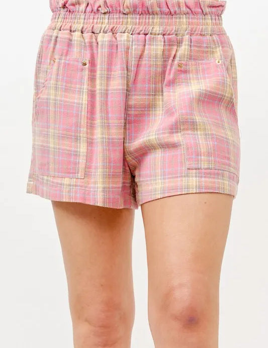 PINK S And The Why Plaid Print Smocked Detail Casual Shorts | Daverri Fashions