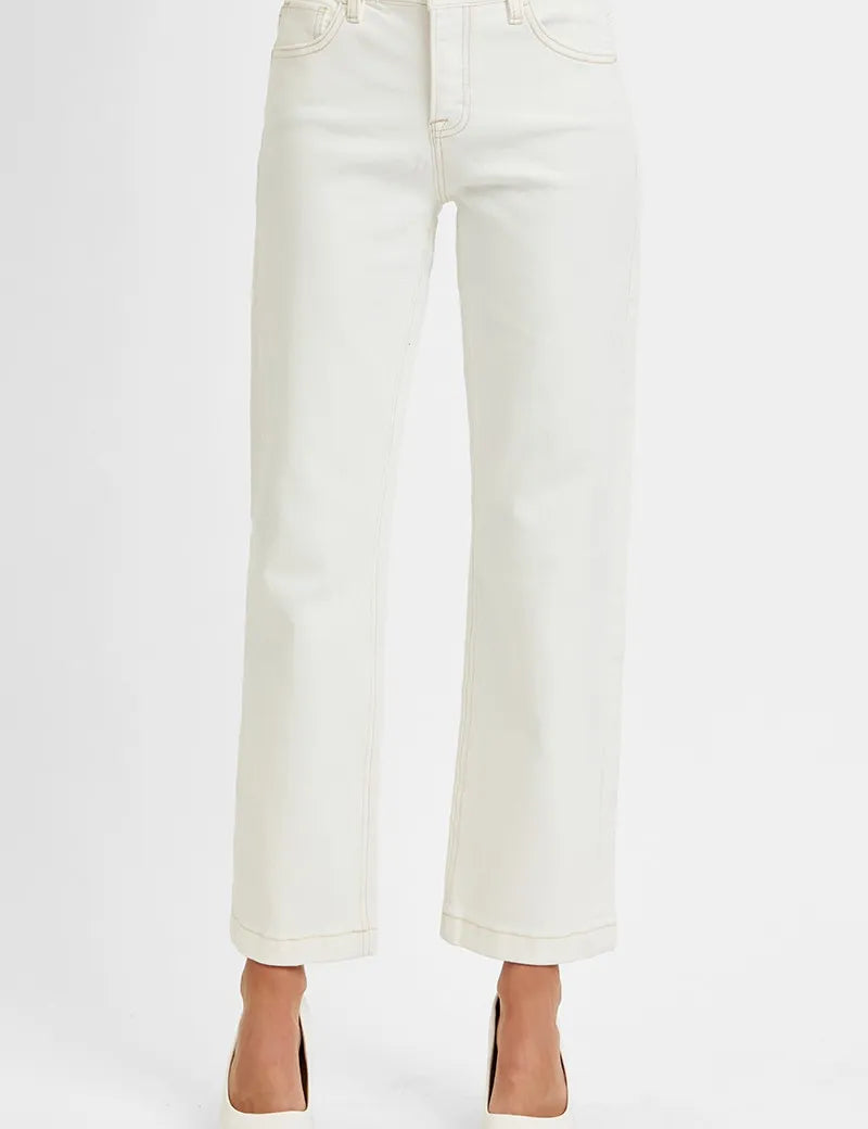 CREAM RISEN Full Size Tummy Control Mid Rise Ankle Straight Jeans Plus Size | Daverri Fashions
