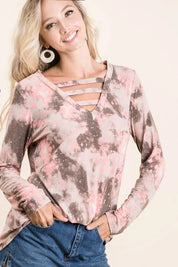Tie Dye French Terry V-neck Top | Tops Daverri Fashions