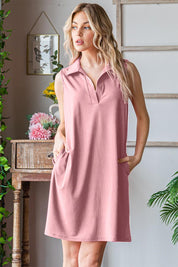 Heimish Full Size Ribbed Johnny Collar Sleeveless Dress | Mini Dresses Daverri Fashions