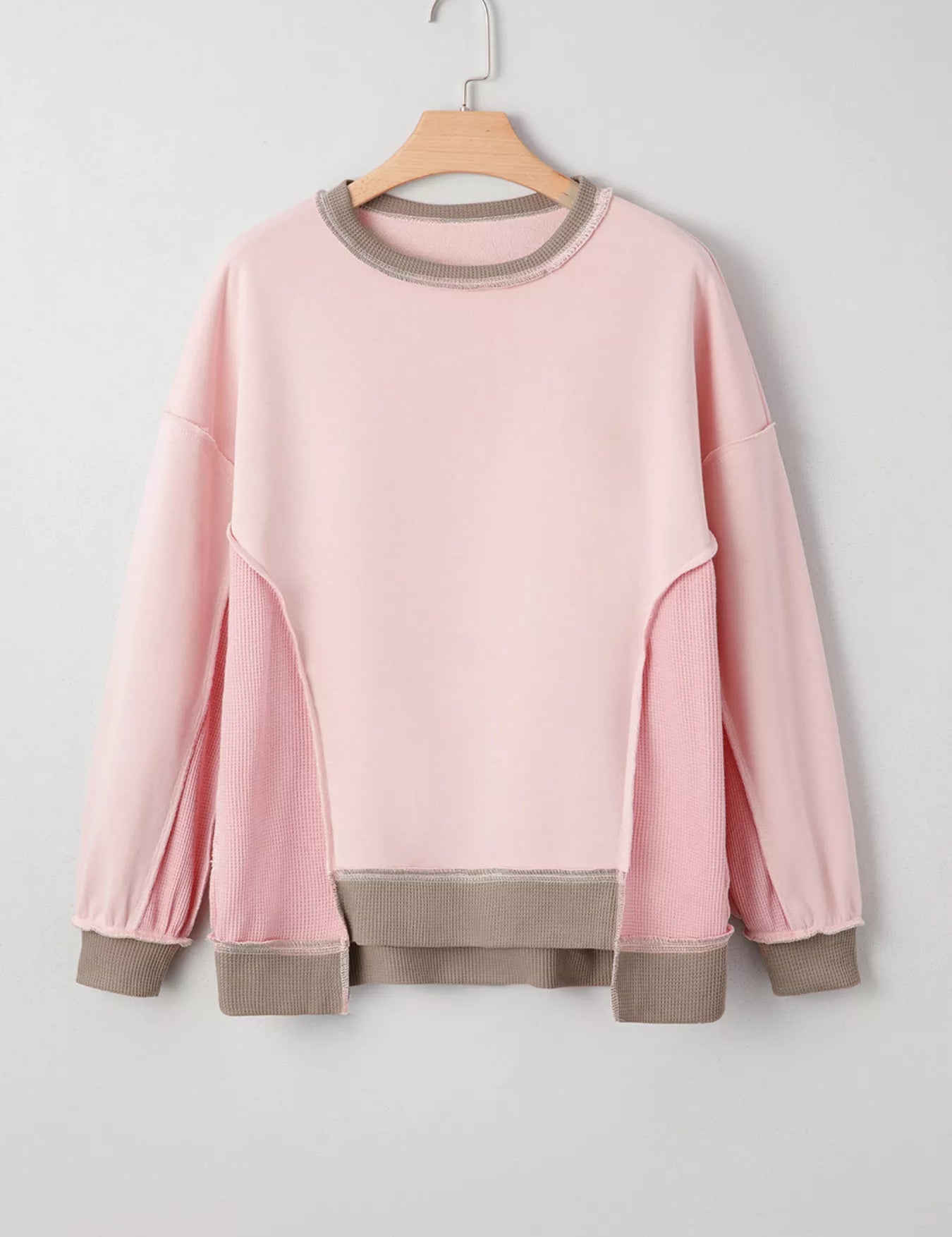 Color Block Mix Texture Waffle Patchwork Oversize Sweatshirt | Swestshirts Daverri Fashions