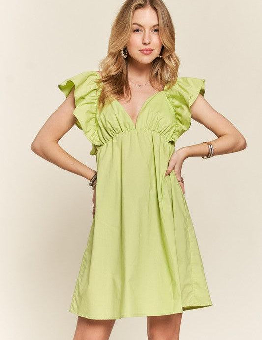 LIME S ADORA Smocked Back Ruffled Cap Sleeve Babydoll Dress | Babydoll Dresses Daverri Fashions