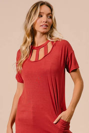 BiBi Front Cutout Mini Tee Dress with Pockets | Daverri Fashions