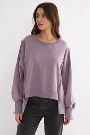 Exposed Seam High-Low Long Sleeve Sweatshirt | Daverri Fashions